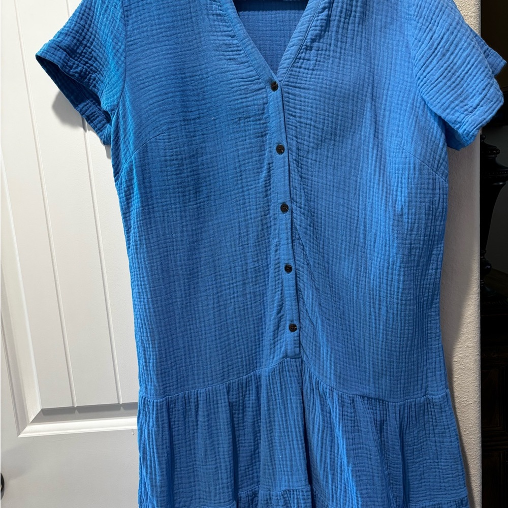 J. Jill Blue V-Neck Button-Front Midi Dress